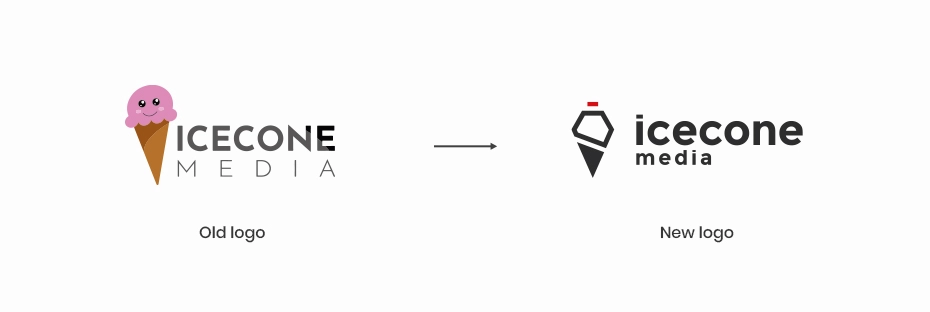 Before and After showcase of the Icecone Media Logo